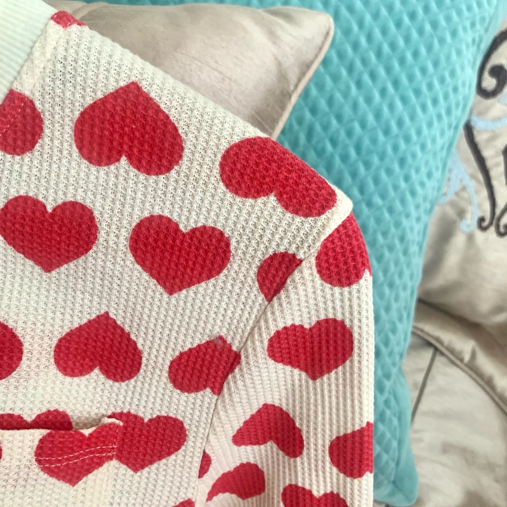 Heart Print Henley Red Hearts Top - Picture 7 of 10